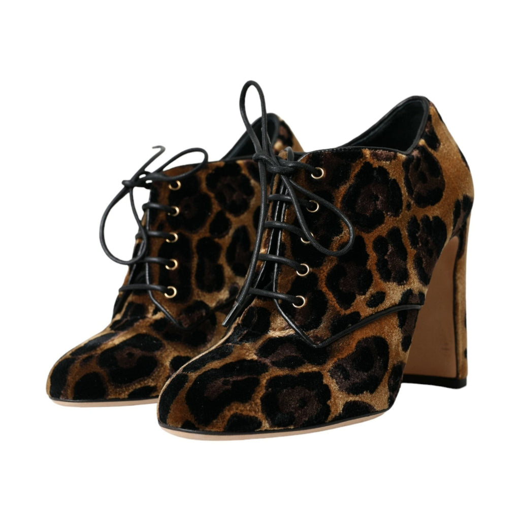 Dolce & Gabbana Brown Leopard Hair Lace Up Booties Shoes