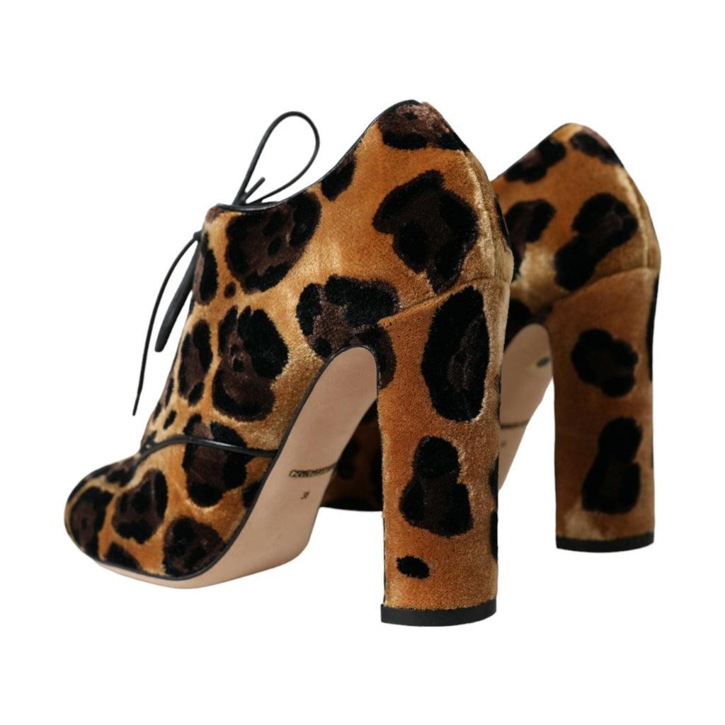 Dolce & Gabbana Brown Leopard Hair Lace Up Booties Shoes