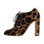 Dolce & Gabbana Brown Leopard Hair Lace Up Booties Shoes