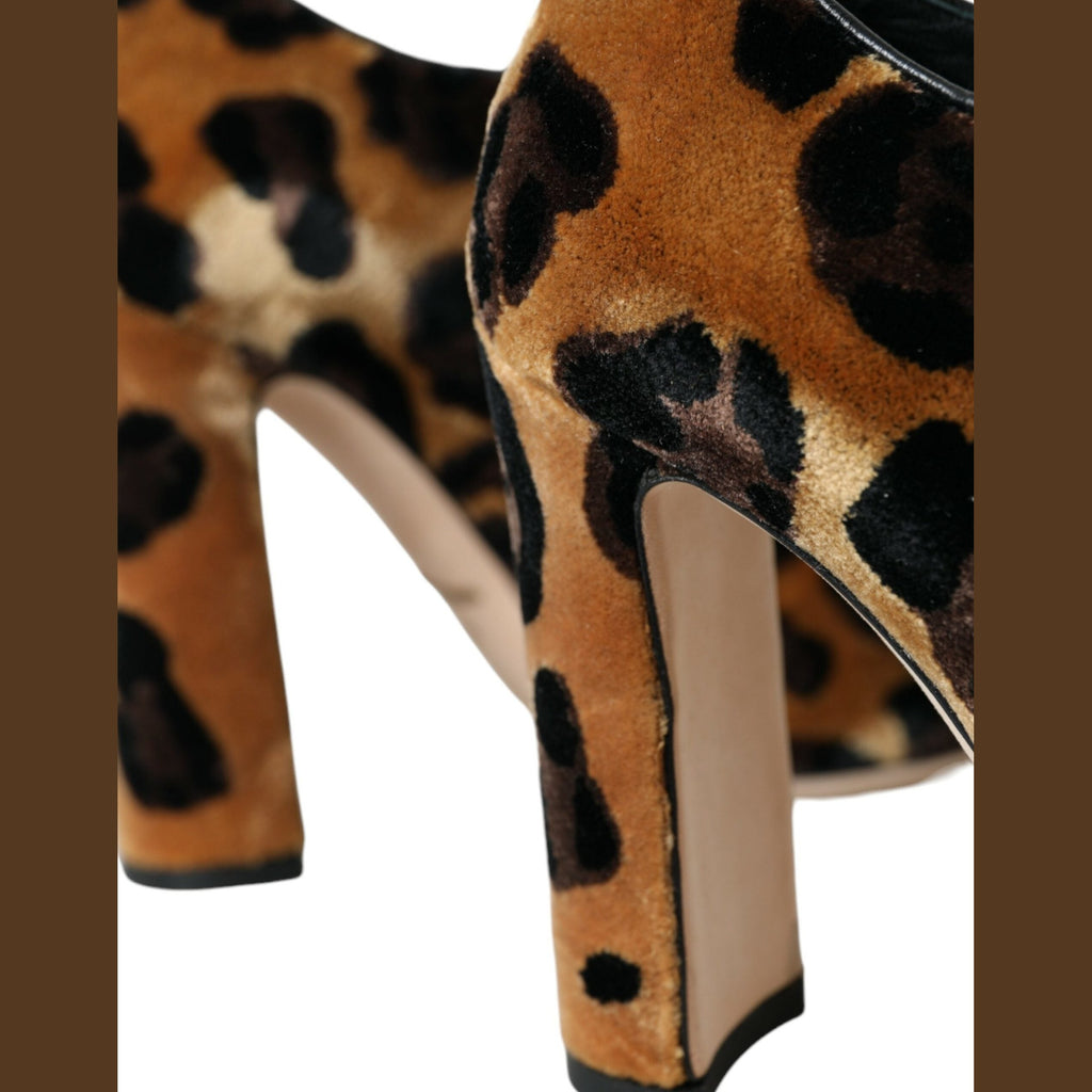 Dolce & Gabbana Brown Leopard Hair Lace Up Booties Shoes