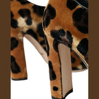 Dolce & Gabbana Brown Leopard Hair Lace Up Booties Shoes