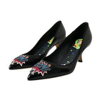Dolce & Gabbana Black Leather BOOM Patch Heels Pumps Shoes