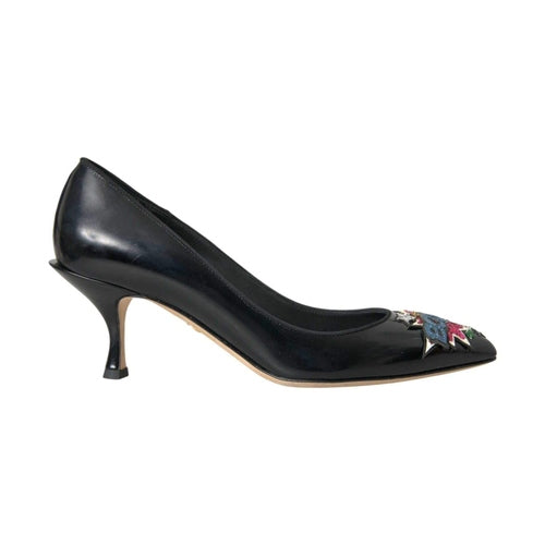 Dolce & Gabbana Black Leather BOOM Patch Heels Pumps Shoes