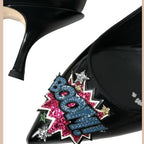 Dolce & Gabbana Black Leather BOOM Patch Heels Pumps Shoes