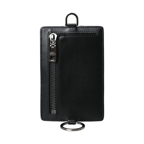 Dolce & Gabbana Black Calf Leather Lanyard Logo Card Holder Men Wallet