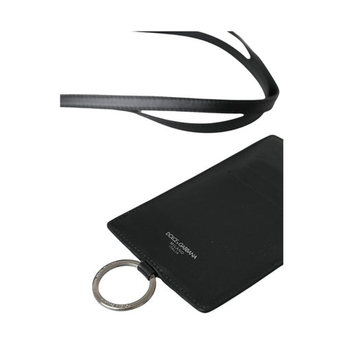 Dolce & Gabbana Black Calf Leather Lanyard Logo Card Holder Men Wallet
