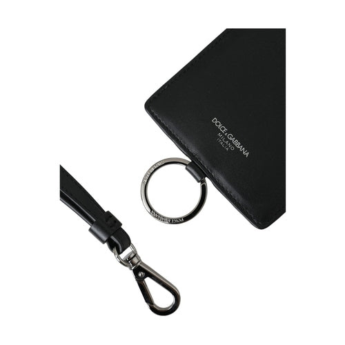 Dolce & Gabbana Black Calf Leather Lanyard Logo Card Holder Men Wallet