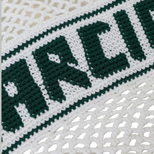 Dolce & Gabbana White Green Knitted Cotton Logo Shopping Tote Bag