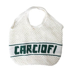 Dolce & Gabbana White Green Knitted Cotton Logo Shopping Tote Bag