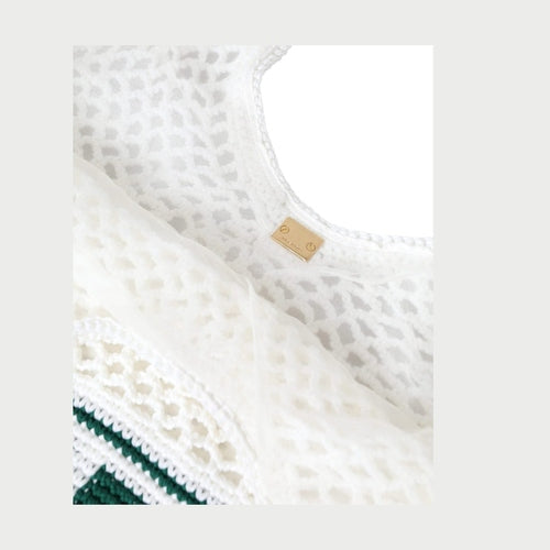 Dolce & Gabbana White Green Knitted Cotton Logo Shopping Tote Bag