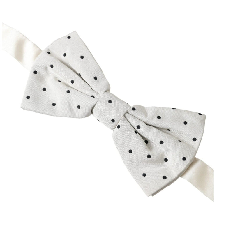 Dolce & Gabbana White Black Polka Dot Polyester Bow Tie Men