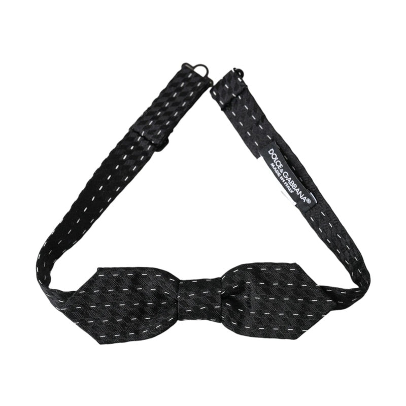 Dolce & Gabbana Black White Stitched Silk Men Neck Bow Tie