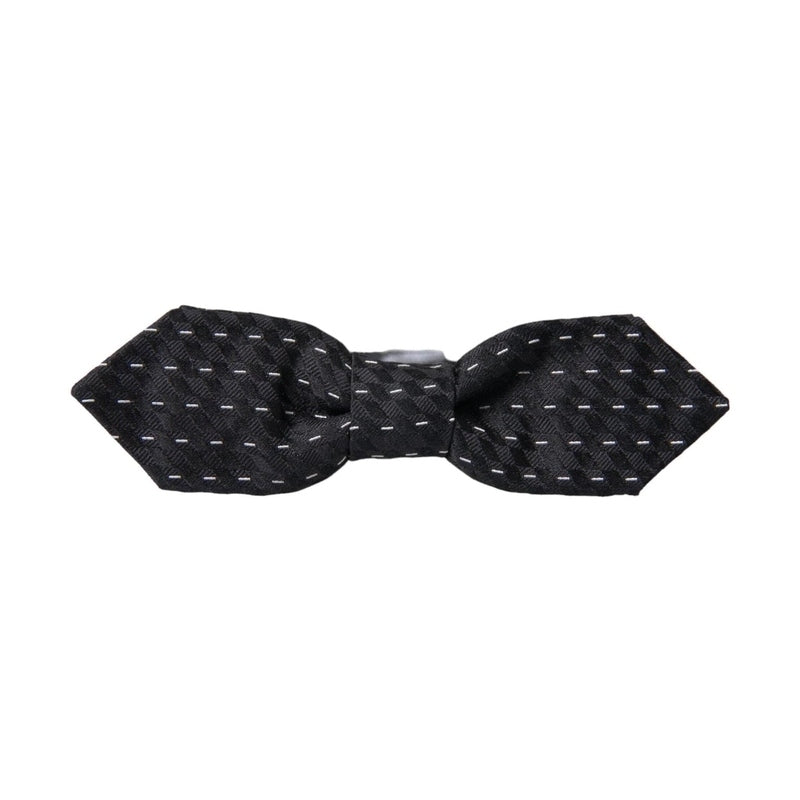 Dolce & Gabbana Black White Stitched Silk Men Neck Bow Tie