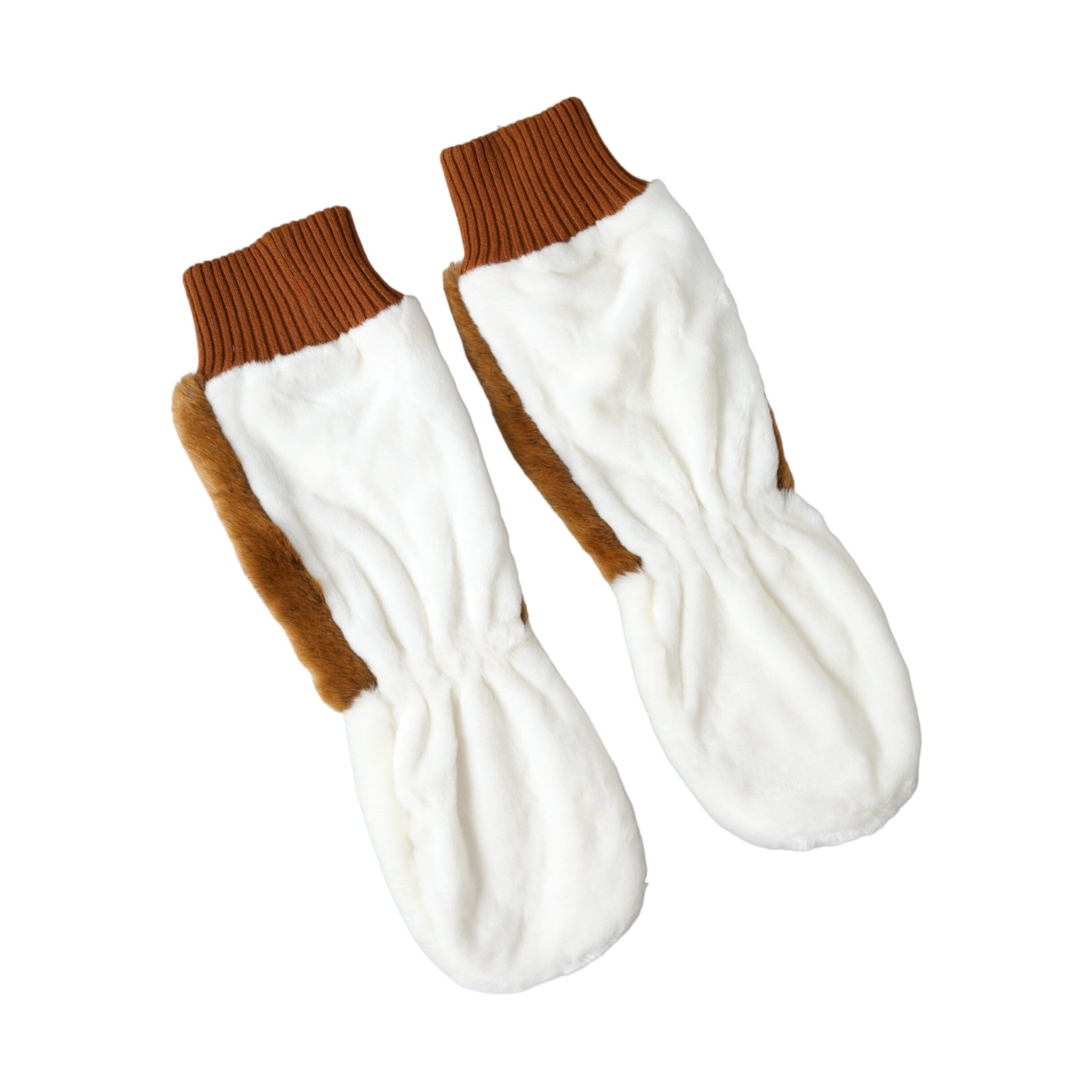 Dolce & Gabbana Brown White Acrylic Knitted Fur Mitten Gloves
