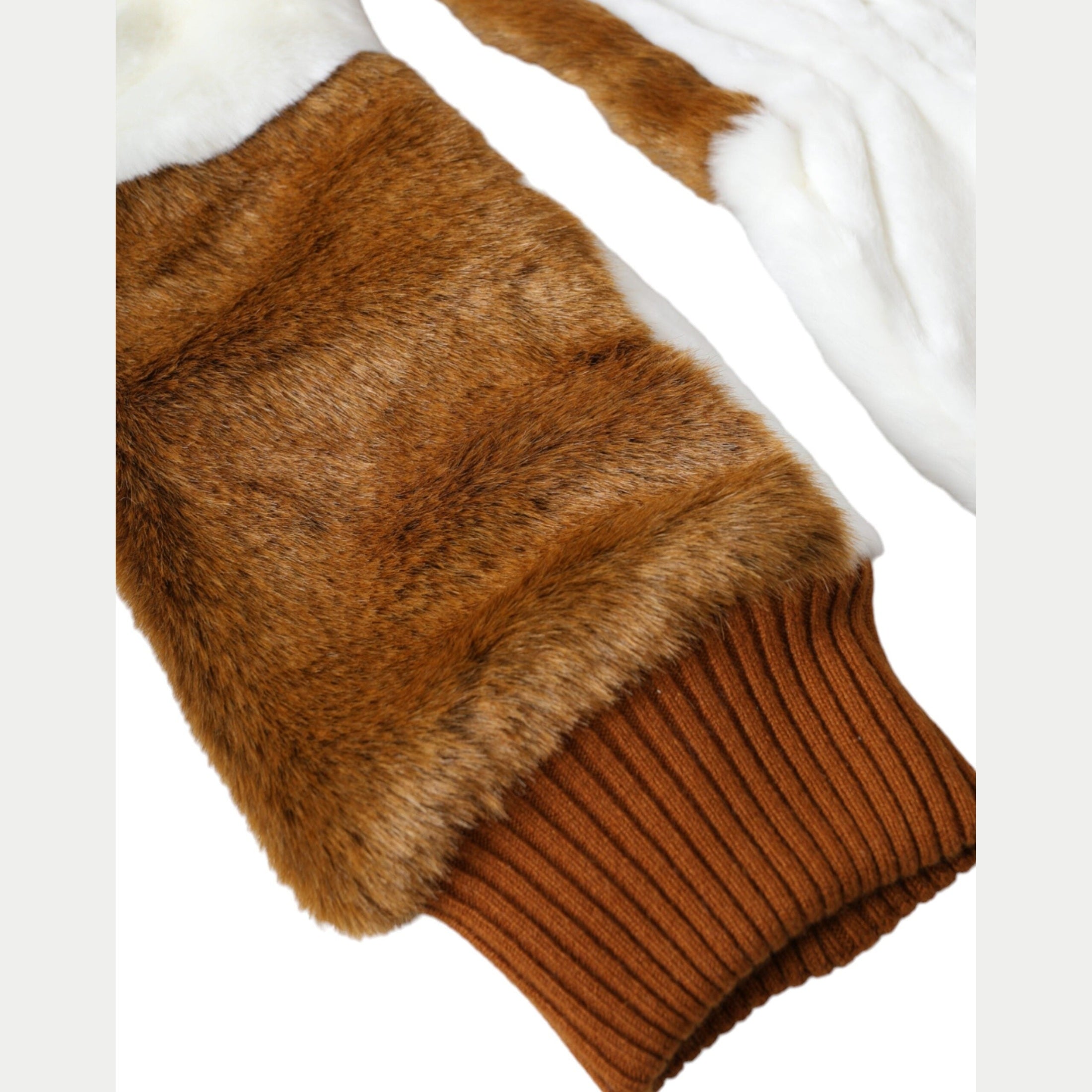 Dolce & Gabbana Brown White Acrylic Knitted Fur Mitten Gloves