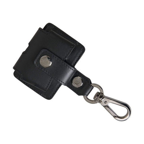 Dolce & Gabbana Black Plain Leather Silver Metal Airpods Case