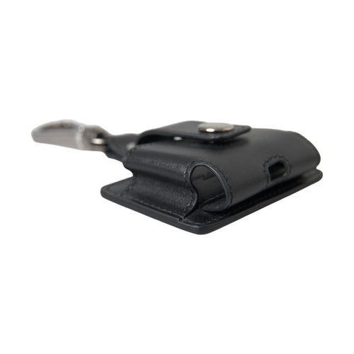 Dolce & Gabbana Black Plain Leather Silver Metal Airpods Case