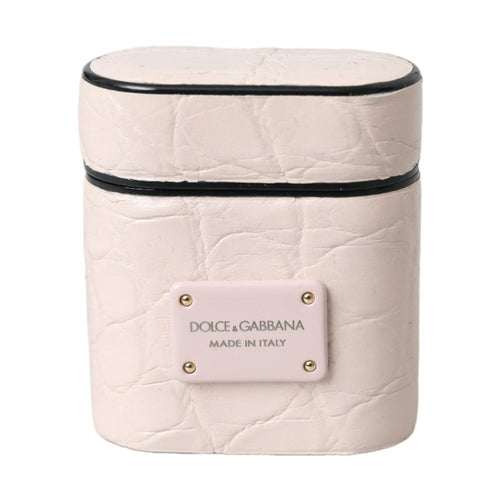Dolce & Gabbana Light Pink Leather Metal Logo Plaque Airpods Case
