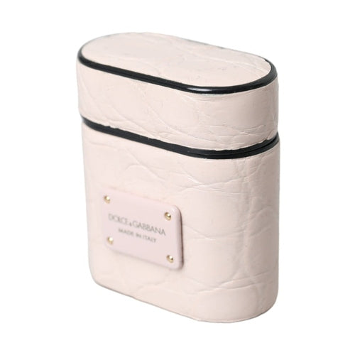 Dolce & Gabbana Light Pink Leather Metal Logo Plaque Airpods Case