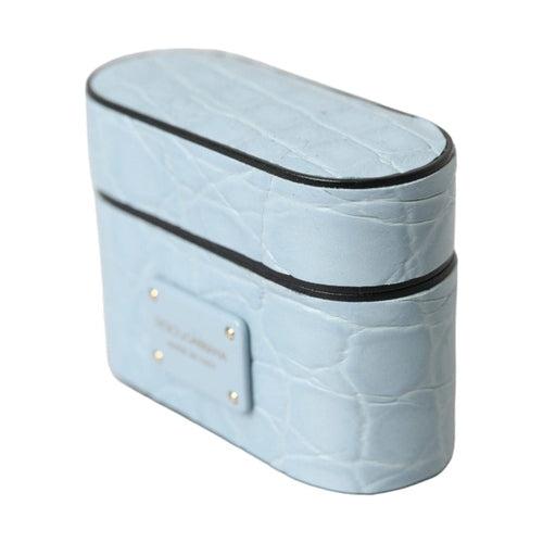 Dolce & Gabbana Light Blue Leather Metal Logo Plaque Airpods Case