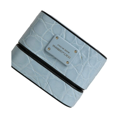 Dolce & Gabbana Light Blue Leather Metal Logo Plaque Airpods Case