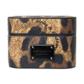 Dolce & Gabbana Brown Leopard Calf Leather Metal Logo Plaque Airpods Case