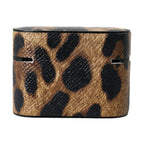 Dolce & Gabbana Brown Leopard Calf Leather Metal Logo Plaque Airpods Case