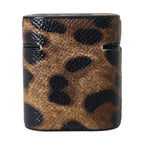 Dolce & Gabbana Brown Leopard Calf Leather Metal Logo Plaque Airpods Case