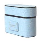 Dolce & Gabbana Light Blue Leather Metal Logo Plaque Airpods Case