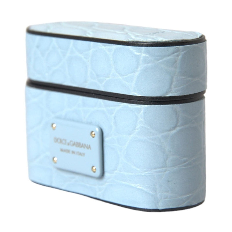 Dolce & Gabbana Light Blue Leather Metal Logo Plaque Airpods Case