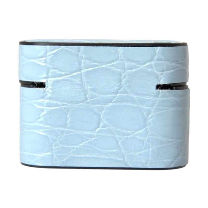 Dolce & Gabbana Light Blue Leather Metal Logo Plaque Airpods Case