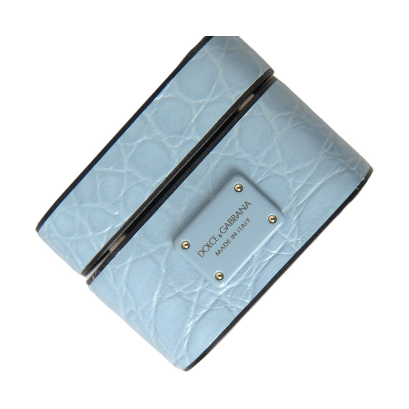 Dolce & Gabbana Light Blue Leather Metal Logo Plaque Airpods Case