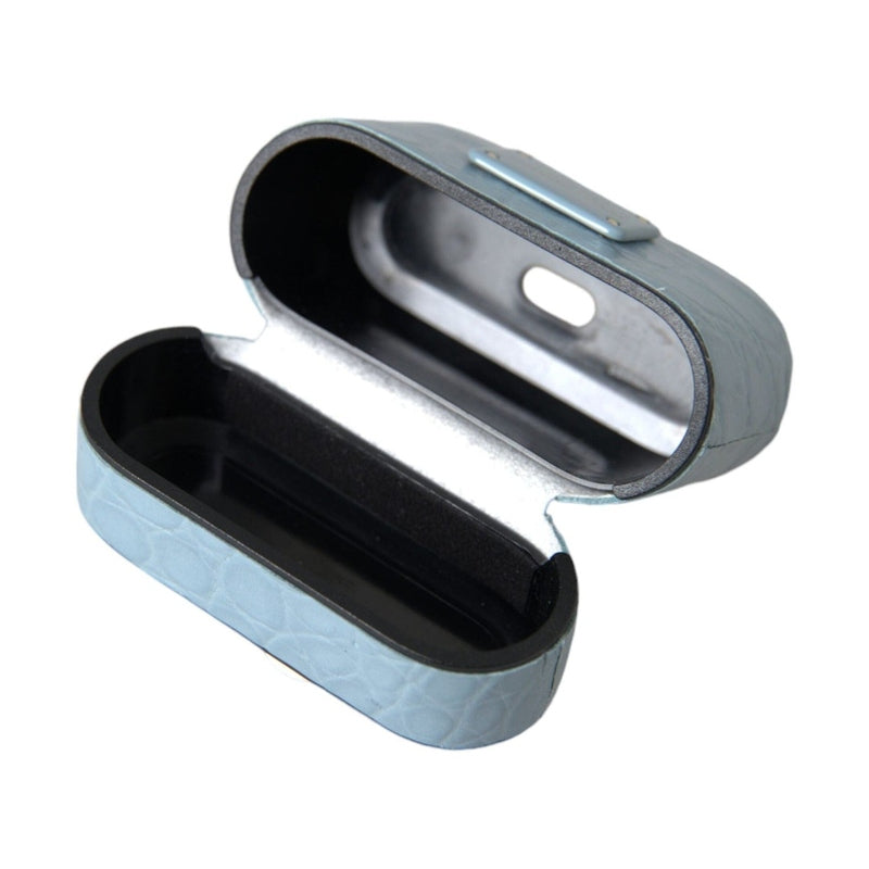 Dolce & Gabbana Light Blue Leather Metal Logo Plaque Airpods Case