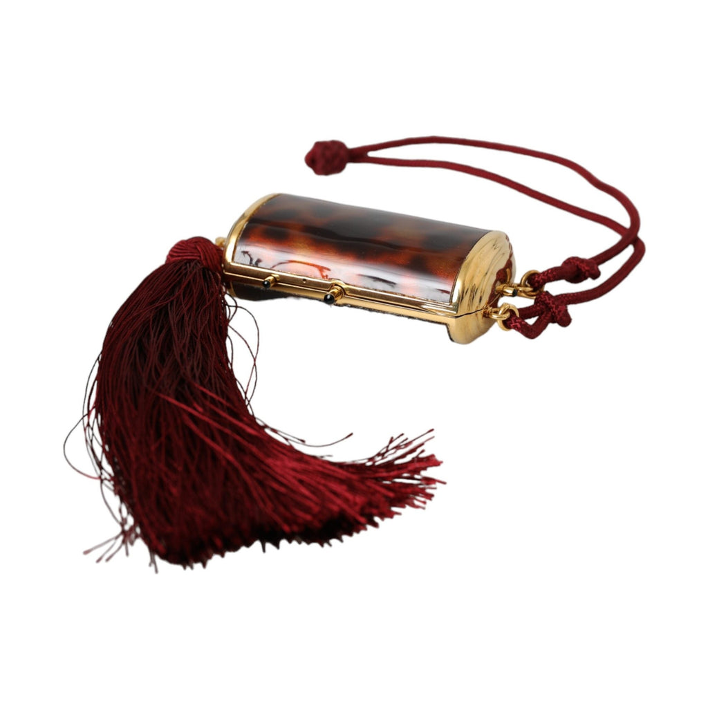 Dolce & Gabbana Brown Leopard Mini Mirror Tassel Make Up Holder Bag