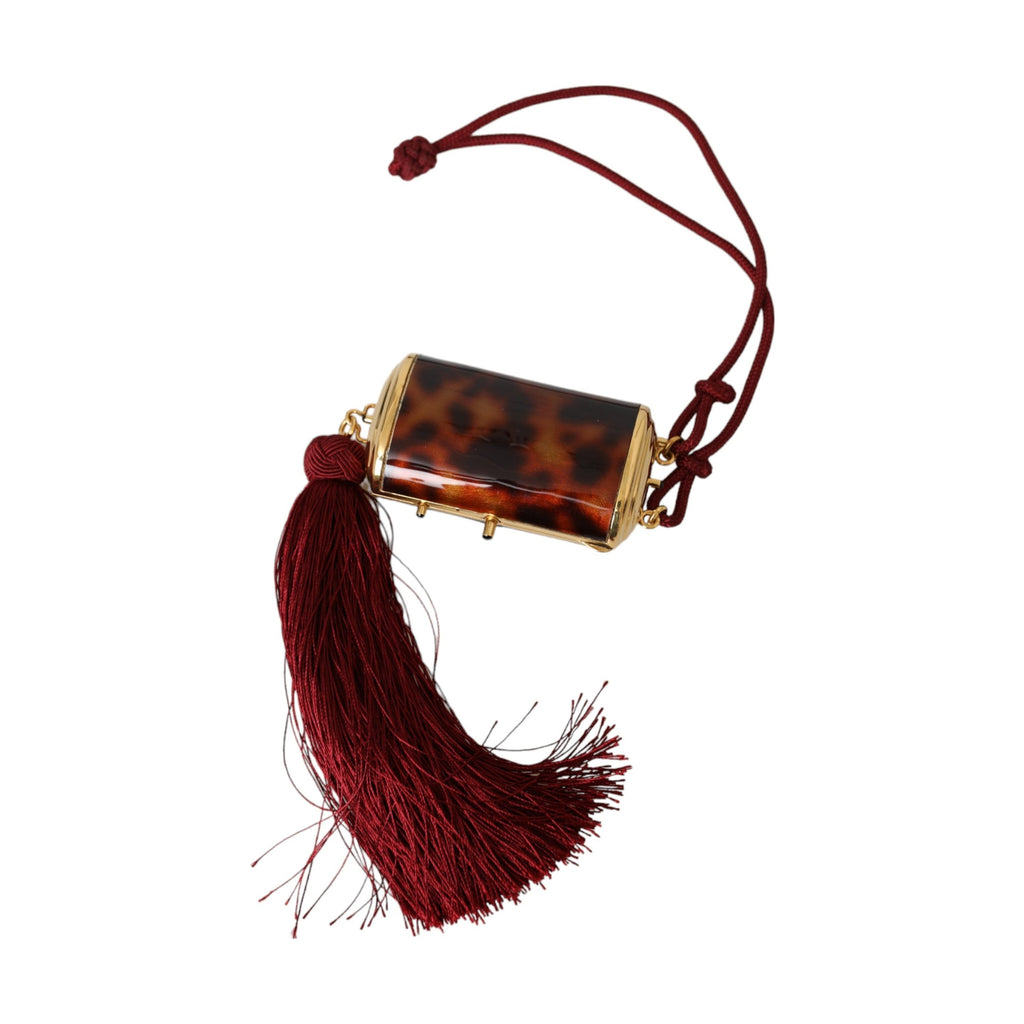 Dolce & Gabbana Brown Leopard Mini Mirror Tassel Make Up Holder Bag