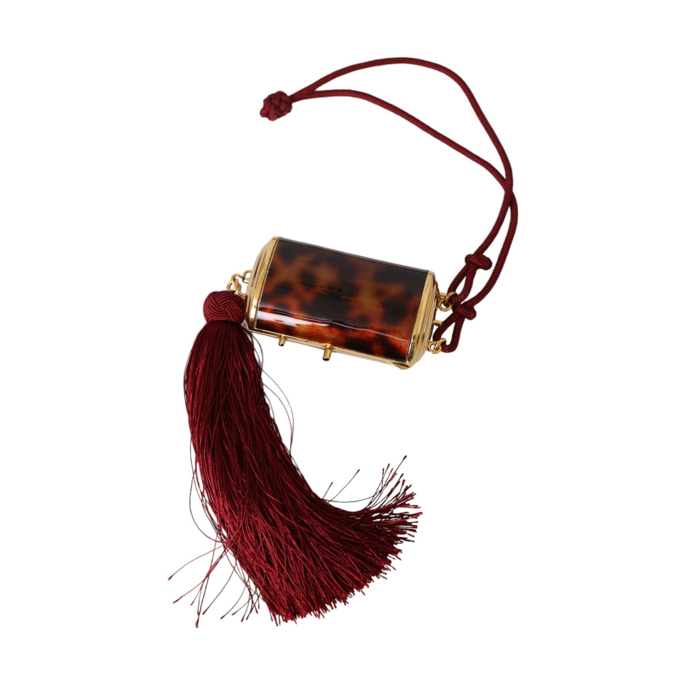 Dolce & Gabbana Brown Leopard Mini Mirror Tassel Make Up Holder Bag