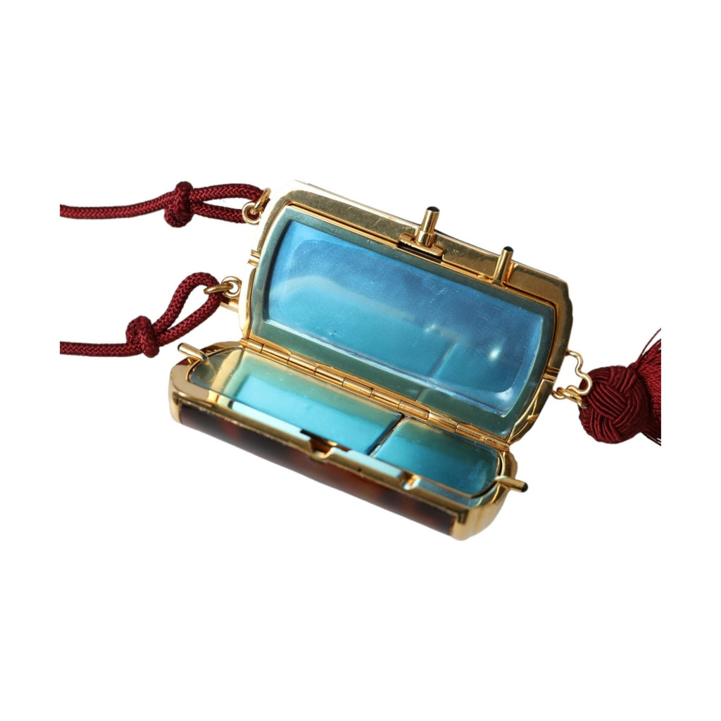 Dolce & Gabbana Brown Leopard Mini Mirror Tassel Make Up Holder Bag