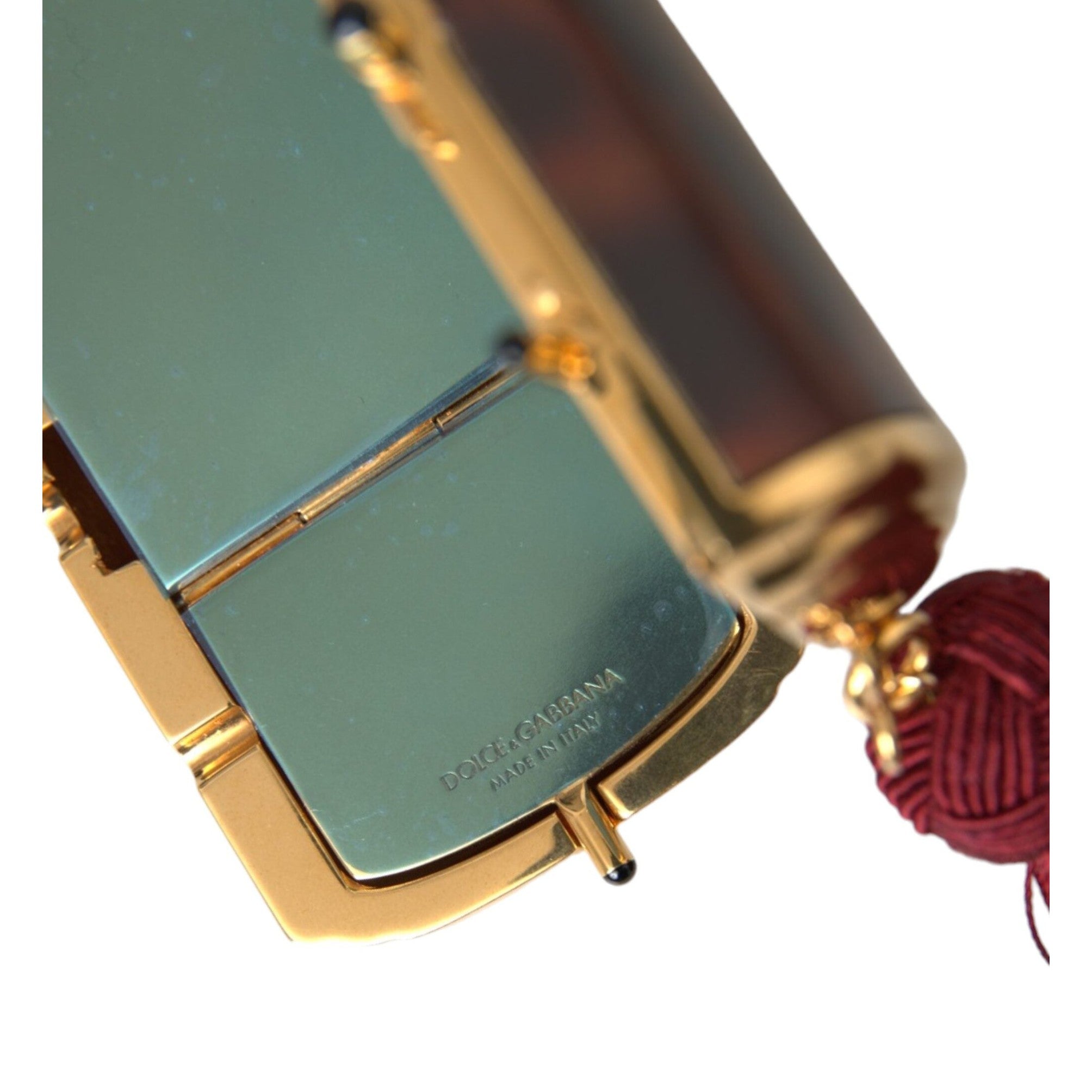 Dolce & Gabbana Brown Leopard Mini Mirror Tassel Make Up Holder Bag