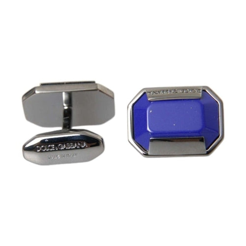 Dolce & Gabbana Silver Plated Brass Pin Crystal Cufflinks