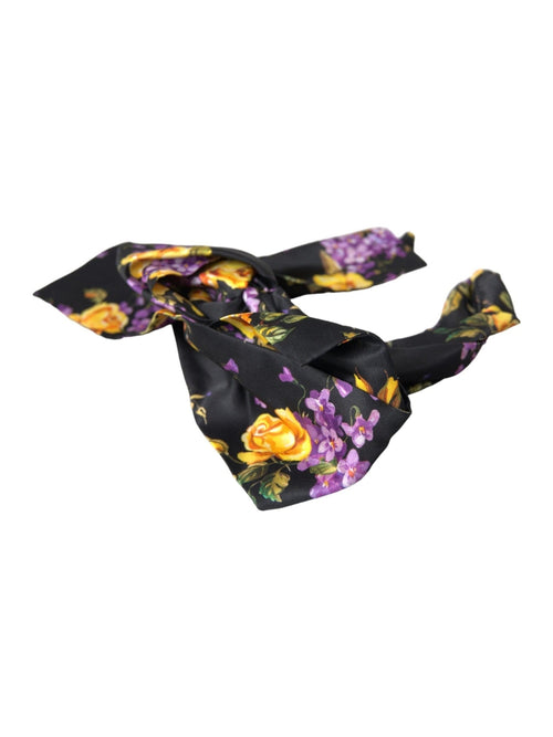 Dolce & Gabbana Black Floral Applique Silk Women Headband Diadem