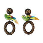 Dolce & Gabbana Multicolor Parrot Wood Brass Crystal Embellished Earrings