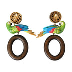 Dolce & Gabbana Multicolor Parrot Wood Brass Crystal Embellished Earrings
