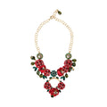 Gold Brass Link Chain RosePetal Crystal Pendant Necklace
