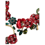Dolce & Gabbana Gold Brass Link Chain RosePetal Crystal Pendant Necklace