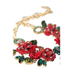 Dolce & Gabbana Gold Brass Link Chain RosePetal Crystal Pendant Necklace