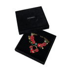 Gold Brass Link Chain RosePetal Crystal Pendant Necklace