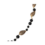 Dolce & Gabbana Gold Tone Brass Black Printed Beaded Long Chain Necklace