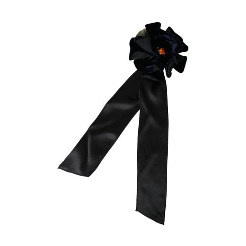 Dolce & Gabbana Black Silk Gold Brass Floral Hair Pin Brooch