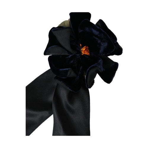 Dolce & Gabbana Black Silk Gold Brass Floral Hair Pin Brooch