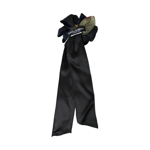 Dolce & Gabbana Black Silk Gold Brass Floral Hair Pin Brooch
